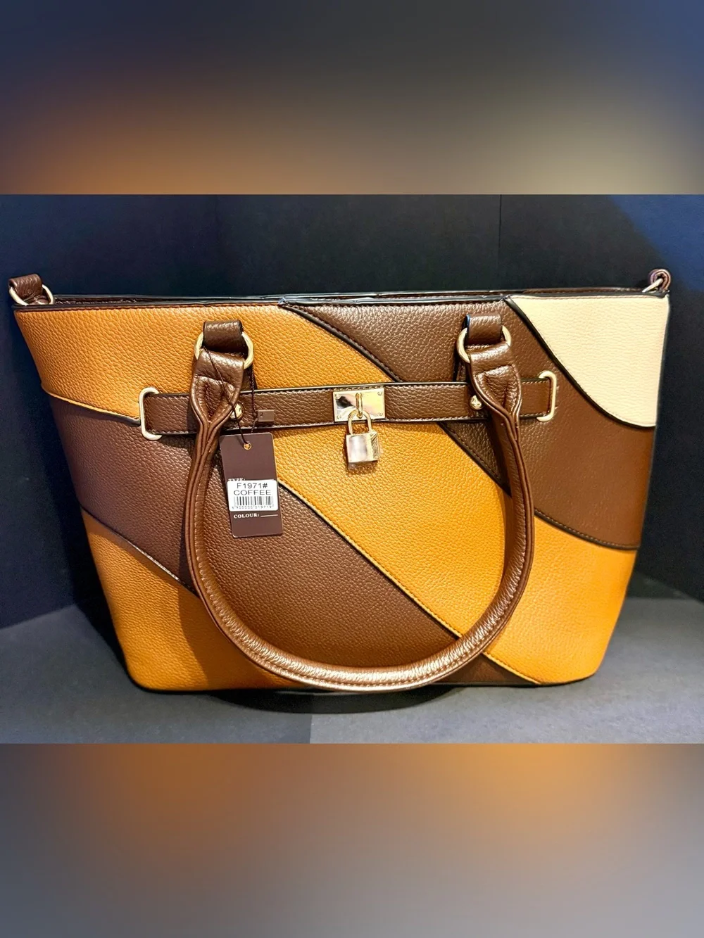 Tri-Tone Brown, Tan & Cream Colorblock Satchel